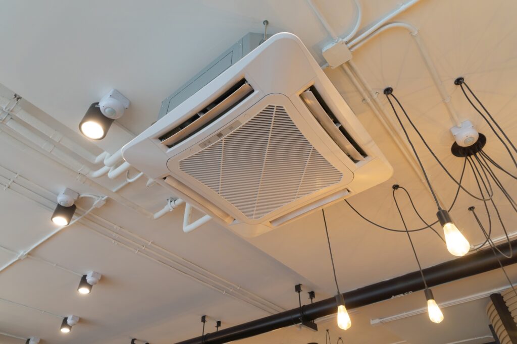 Climatisation chauffage et plomberie à Lyon Ankial - ceiling mounted cassette type air conditioner in building system work ventilation compressor Ankial Ankial https://climatisation-lyon.com climatisation multi split climatisation multi split