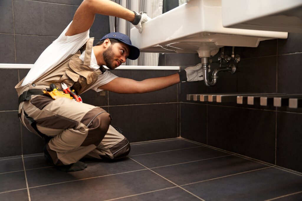 Climatisation chauffage et plomberie à Lyon Ankial - professional male plumber in uniform is repairing a bathroom sink at home Ankial Ankial https://climatisation-lyon.com climatisation lyon climatisation lyon,chauffagiste lyon,plomberie lyon