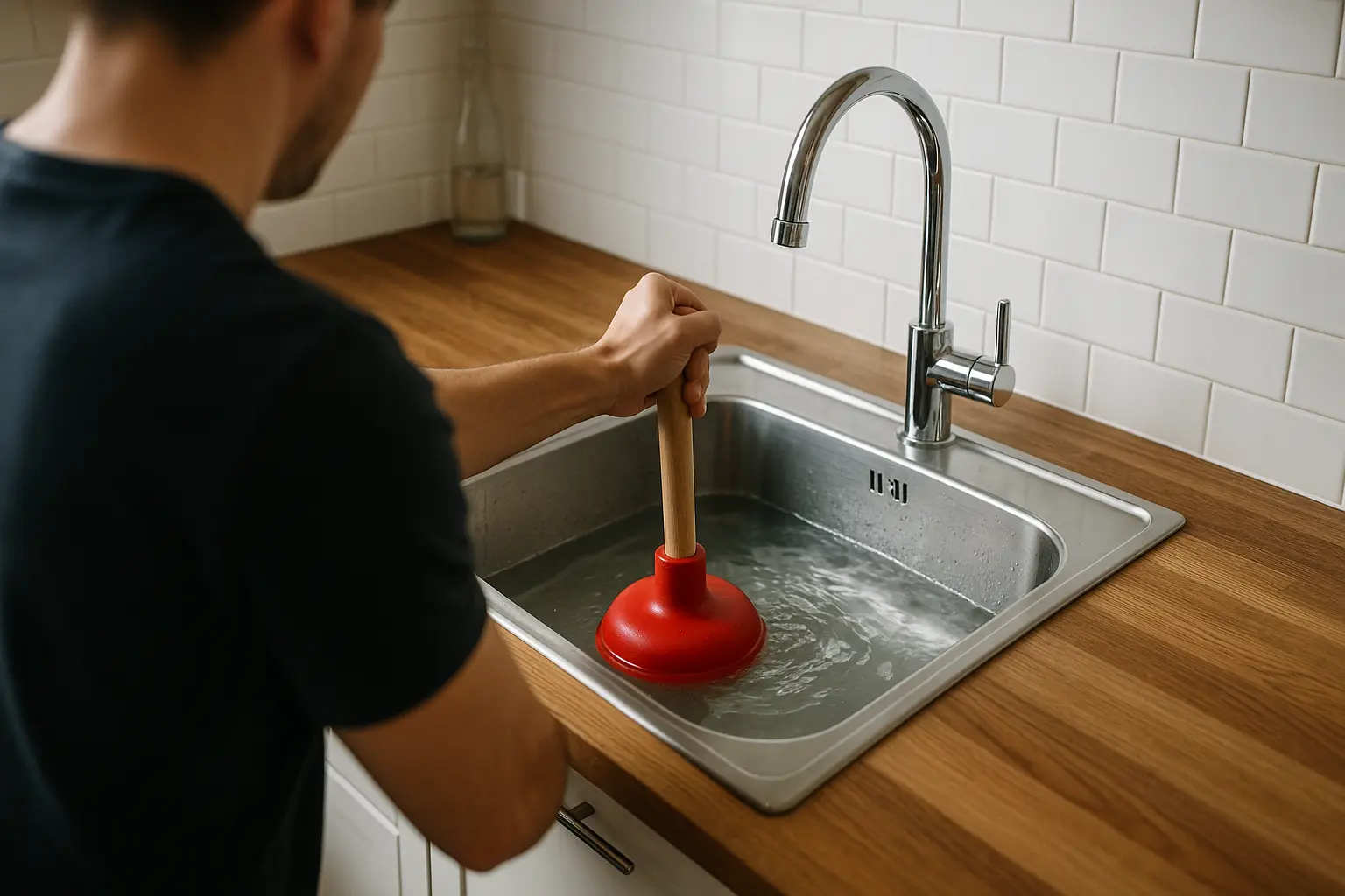 évier installé en cuisine par plombier Ankial à Lyon