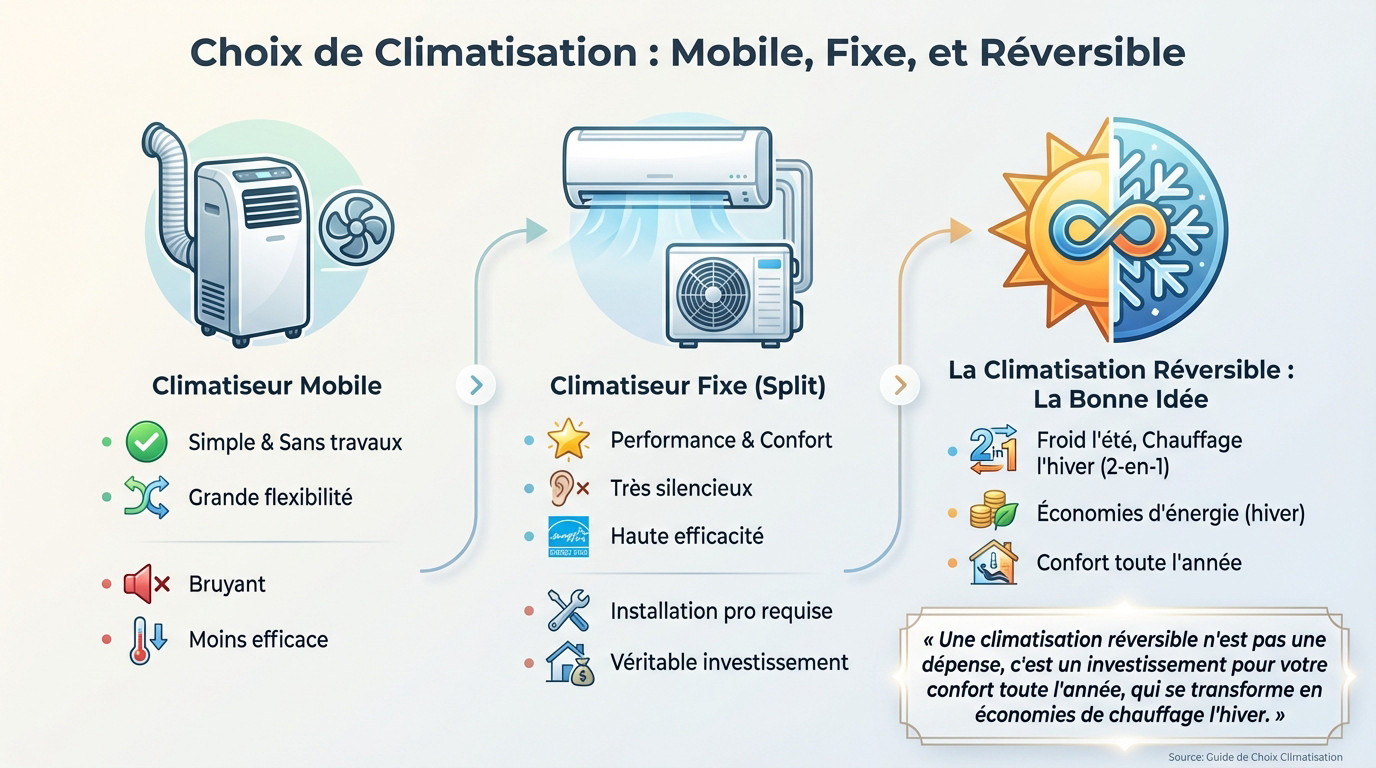 Comparatif pour choisir sa climatisation entre mobile fixe et réversible