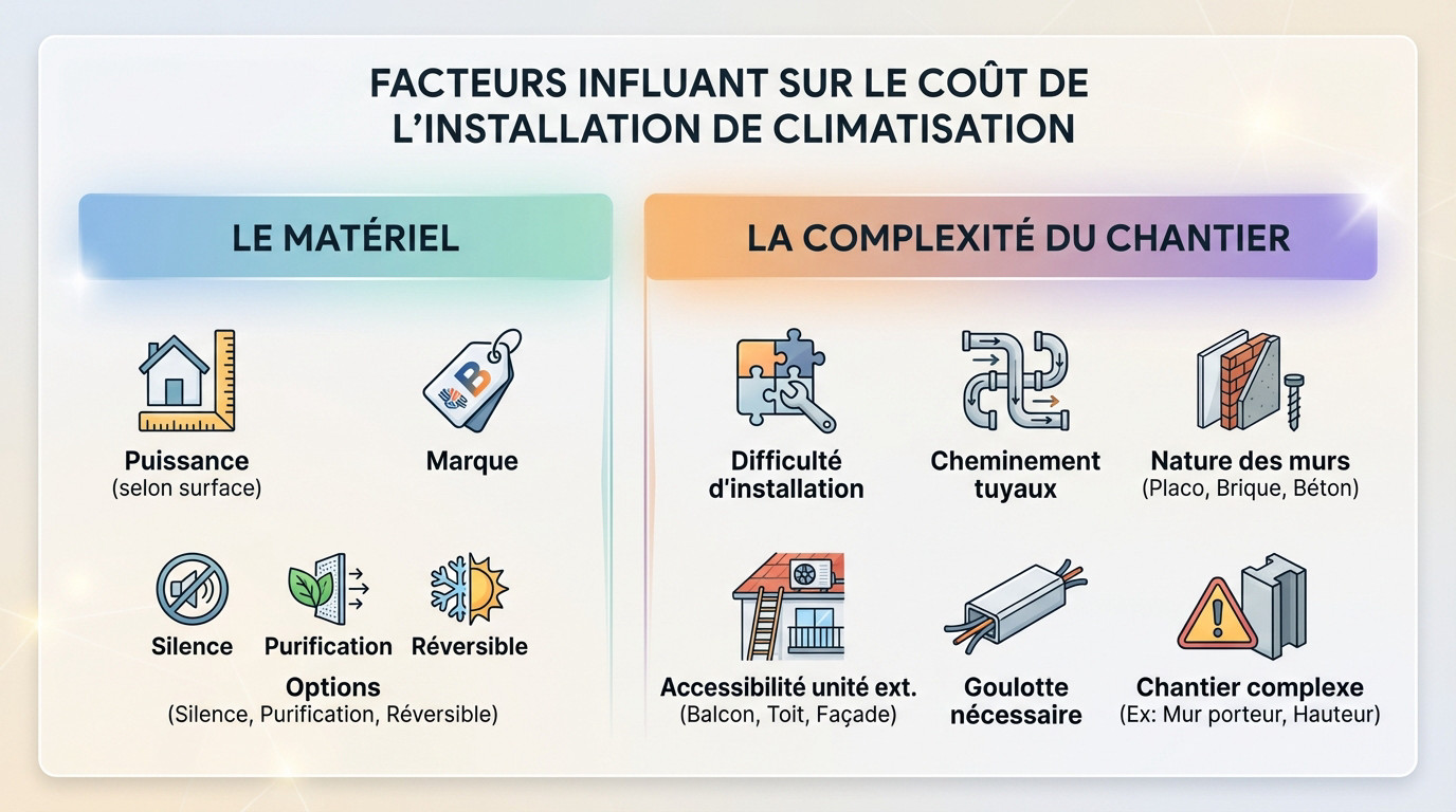 Technicien évaluant le coût d'installation d'une climatisation sur un chantier complexe