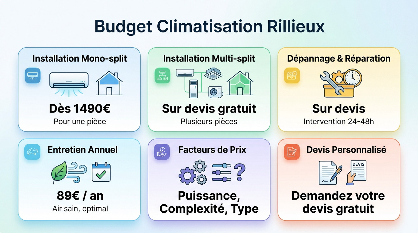 Climatisation chauffage et plomberie à Lyon Ankial - Tableau des tarifs installation et entretien climatisation à Rillieux-la-Pape