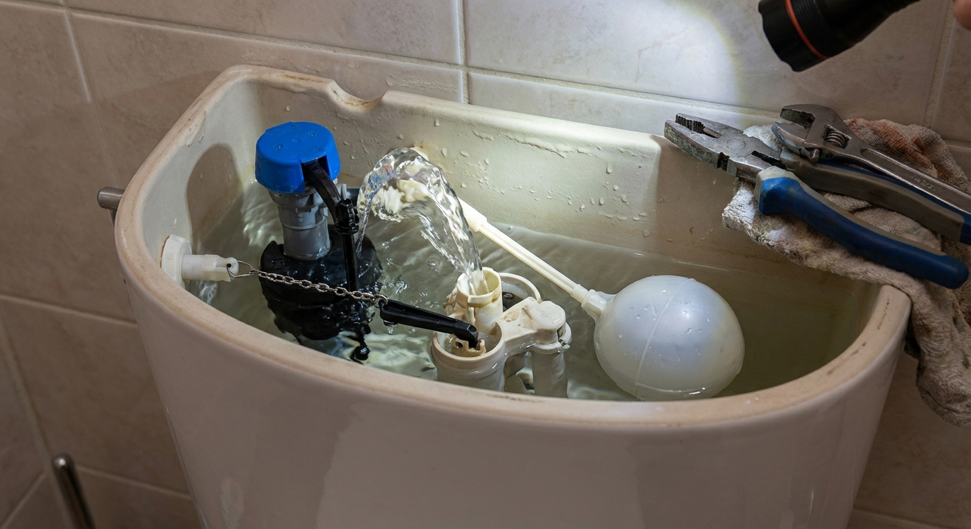 Chasse eau qui coule mecanisme flotteur reparation