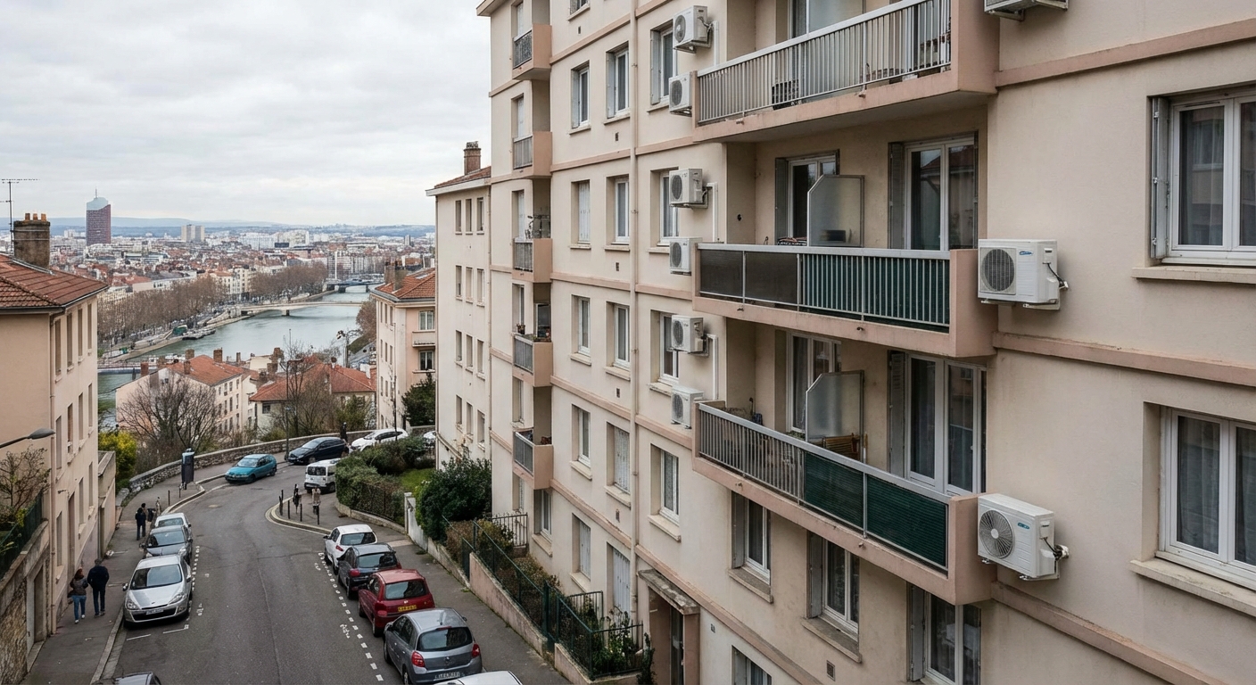Climatisation a Rillieux-la-Pape - immeuble avec unites split