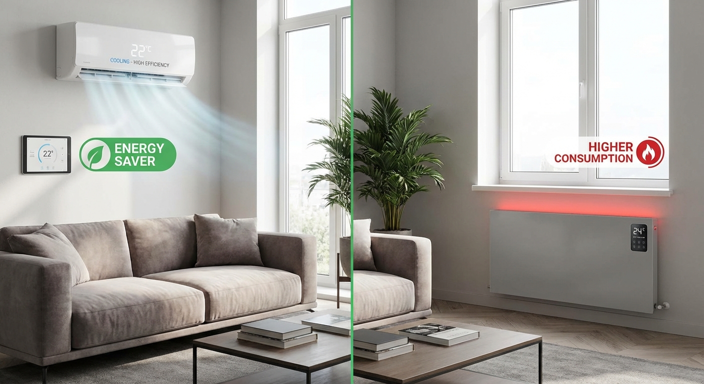 Comparaison clim reversible et chauffage electrique efficacite energetique