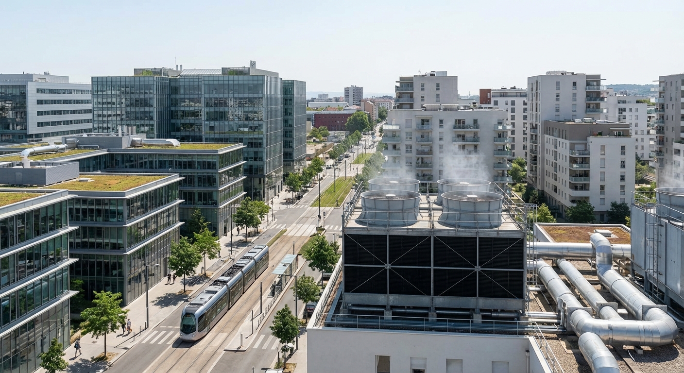 Quartier Gerland Lyon 7 batiments modernes et residentiels climatisation urbaine