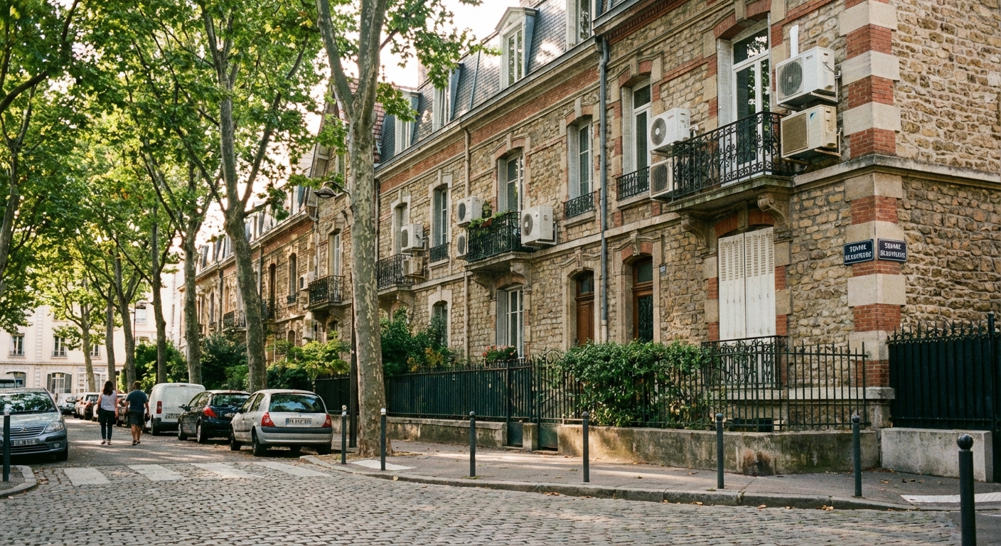 Quartier Monplaisir Lyon 8 maisons typiques avec climatisation moderne rue residentielle