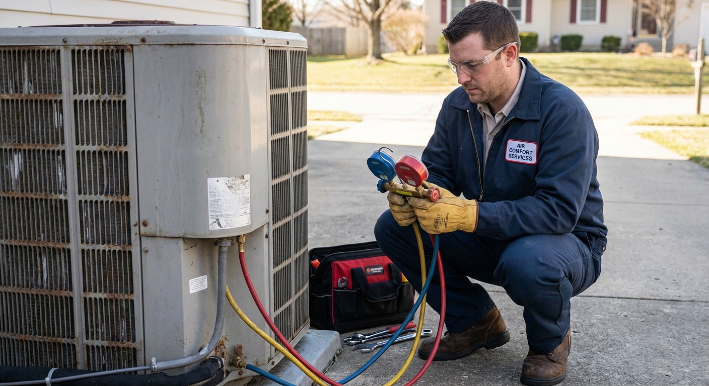 Technicien entretien pompe a chaleur Lyon verification pression refrigerant
