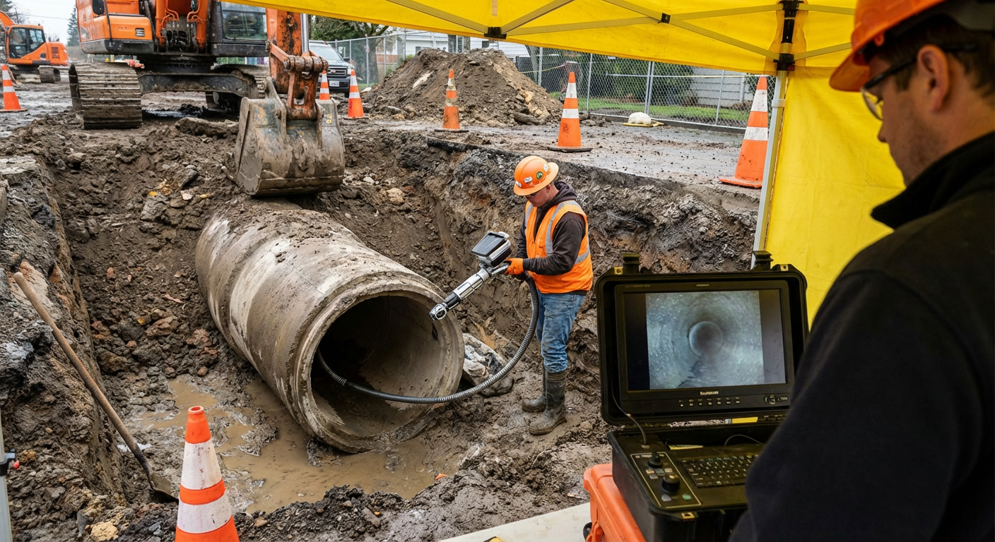 Debouchage canalisation enterree - inspection camera tranchee