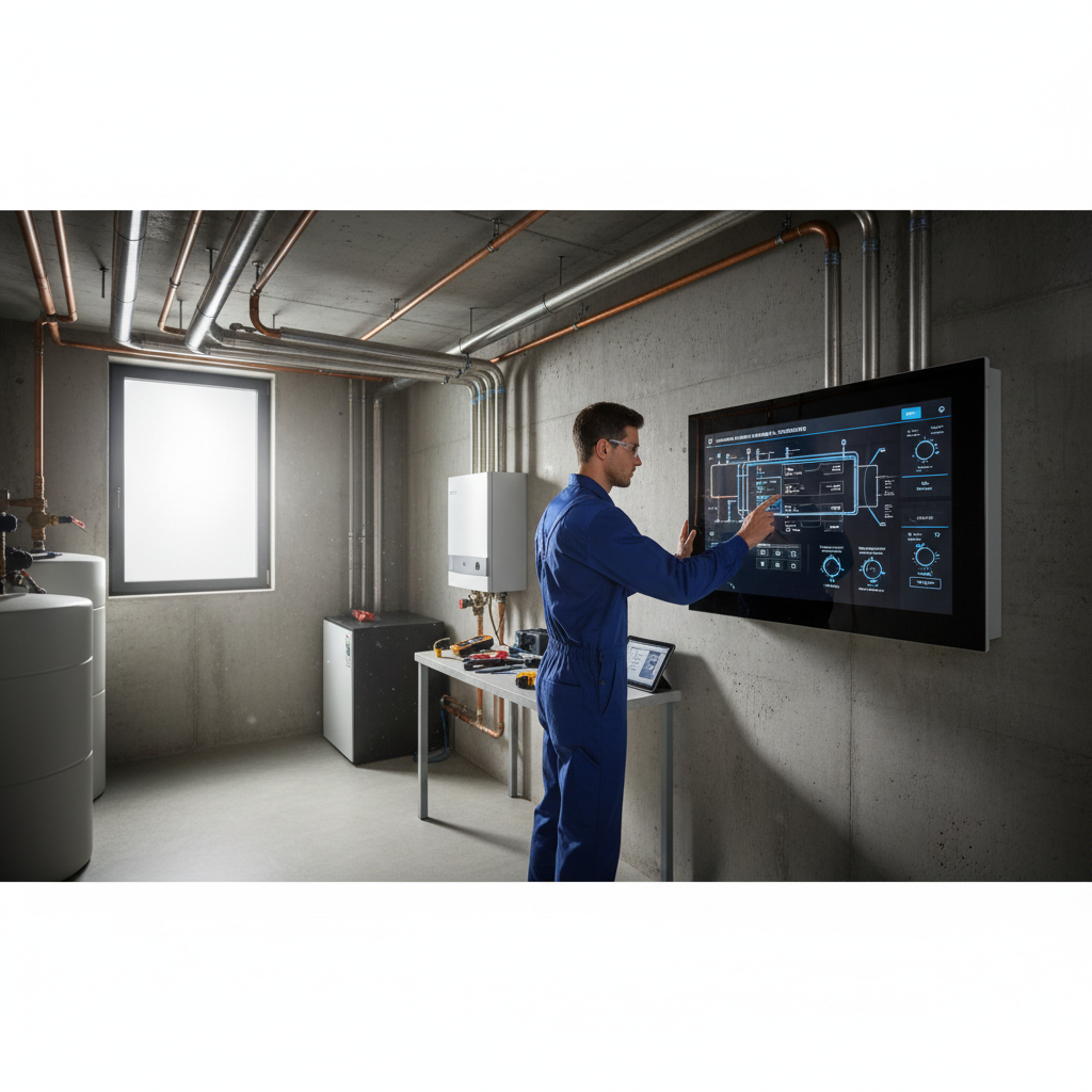 Panneau de controle de chauffage moderne avec technicien