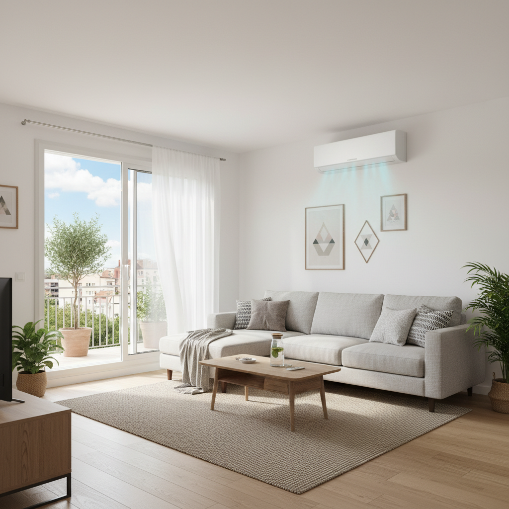 Climatisation chauffage et plomberie à Lyon Ankial - clim bron 2 Ankial Ankial https://climatisation-lyon.com Climatisation Climatisation Climatiseur split moderne dans un appartement a Bron