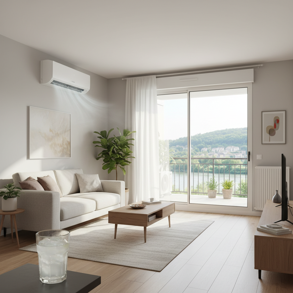 Climatisation chauffage et plomberie à Lyon Ankial - clim oullins confort 2 Ankial Ankial https://climatisation-lyon.com Uncategorized Uncategorized Climatiseur split moderne dans un appartement confortable a Oullins