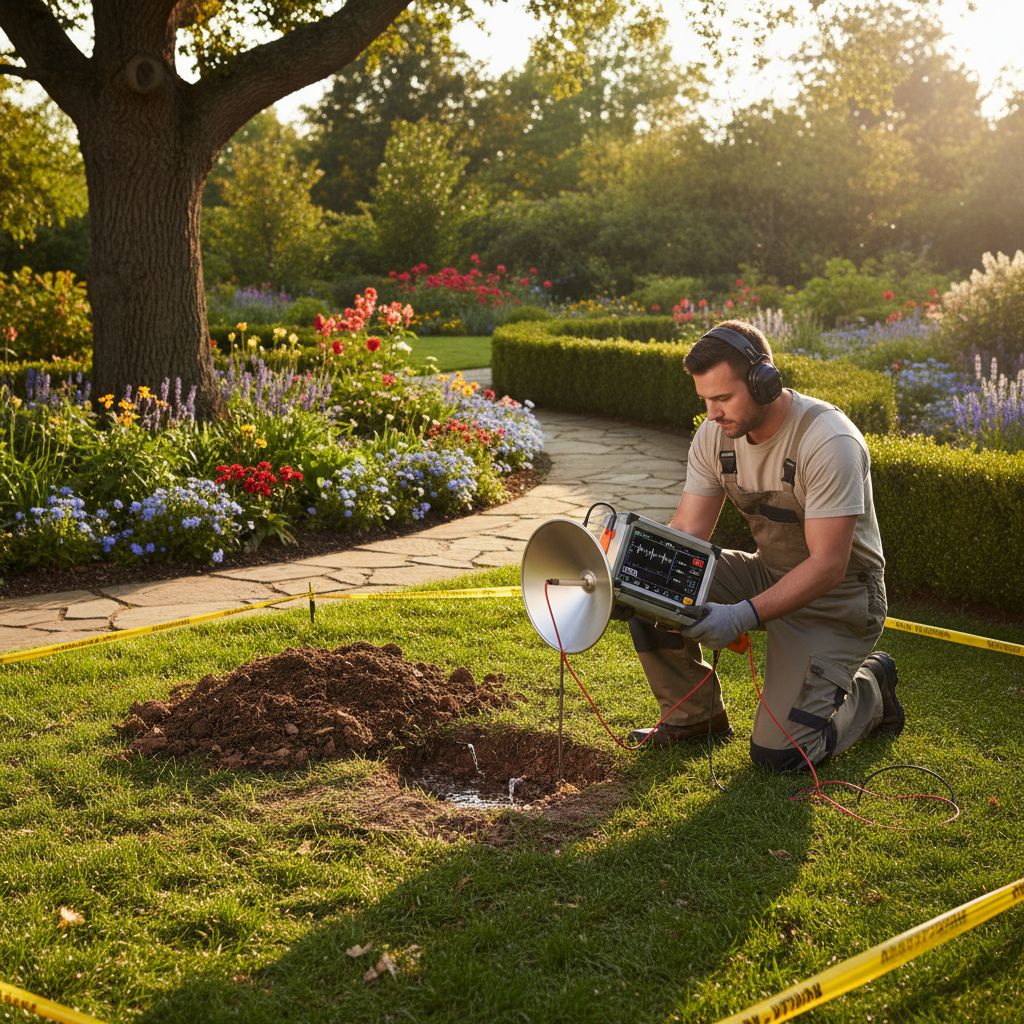Detection electronique fuite eau enterree dans un jardin
