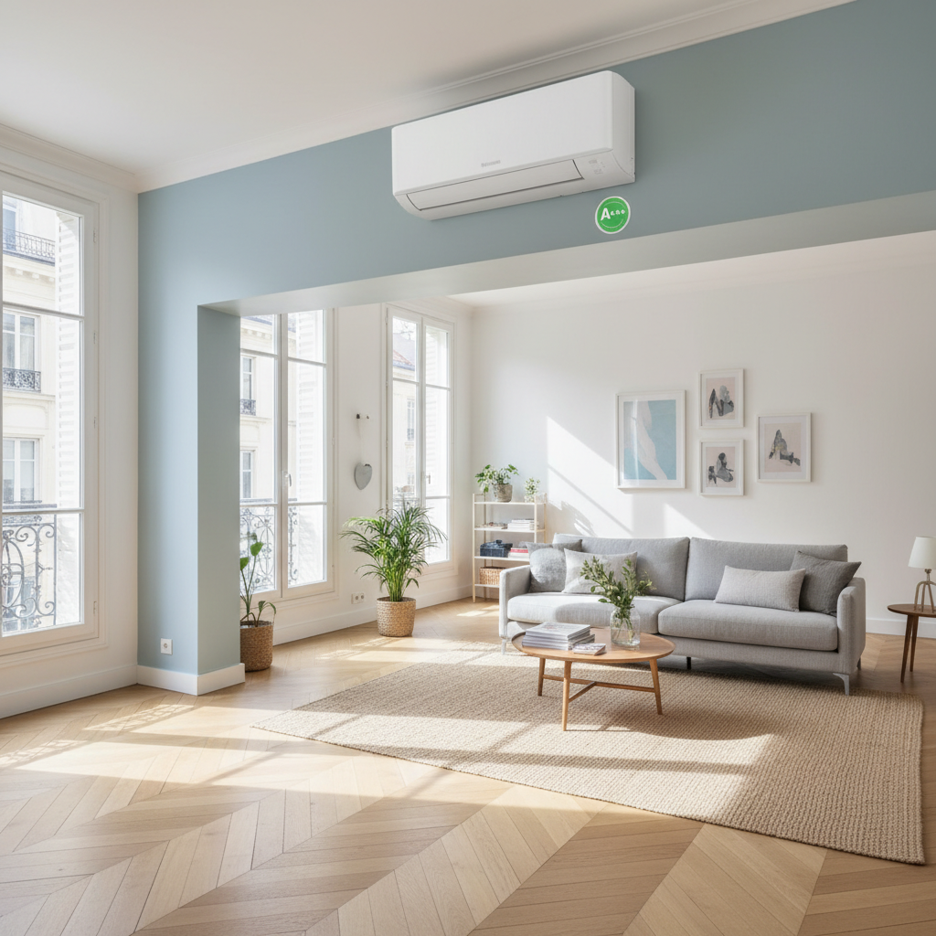 Climatisation chauffage et plomberie à Lyon Ankial - economies d energie apres installation ankial a lyon Ankial Ankial https://climatisation-lyon.com Climatisation Climatisation Climatisation moderne installée dans un appartement lyonnais avec étiquette énergétique