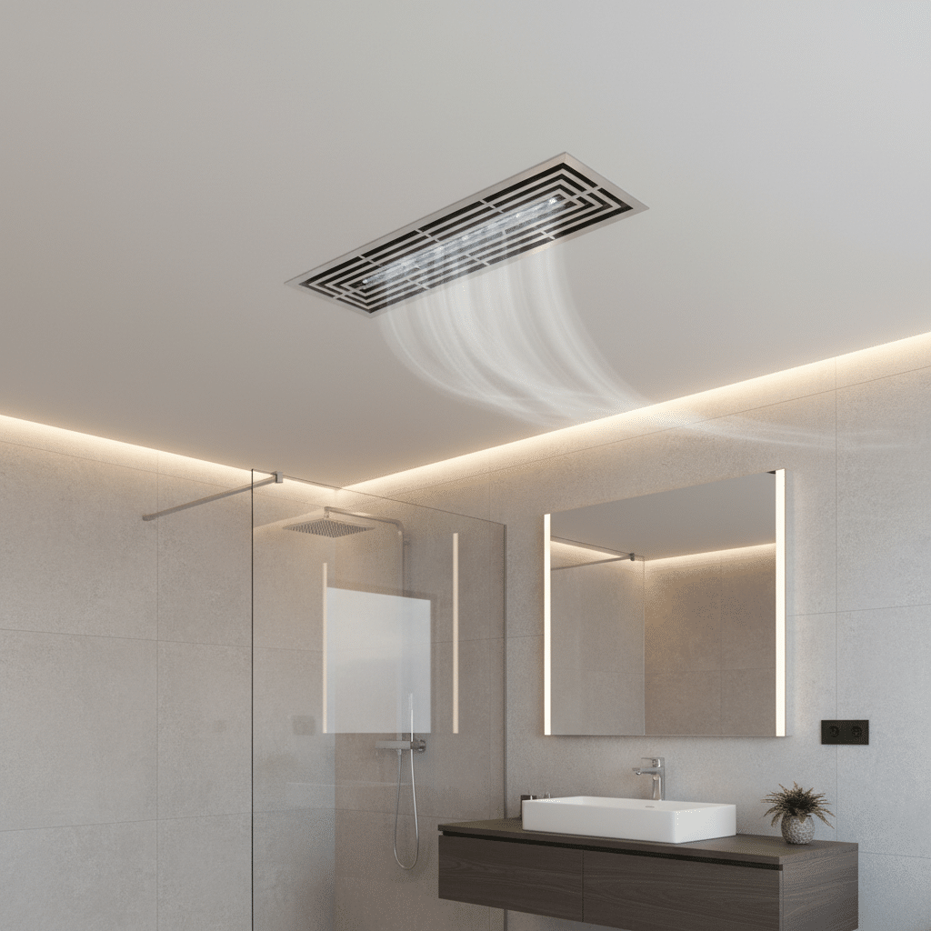 Grille ventilation VMC moderne au plafond salle de bain