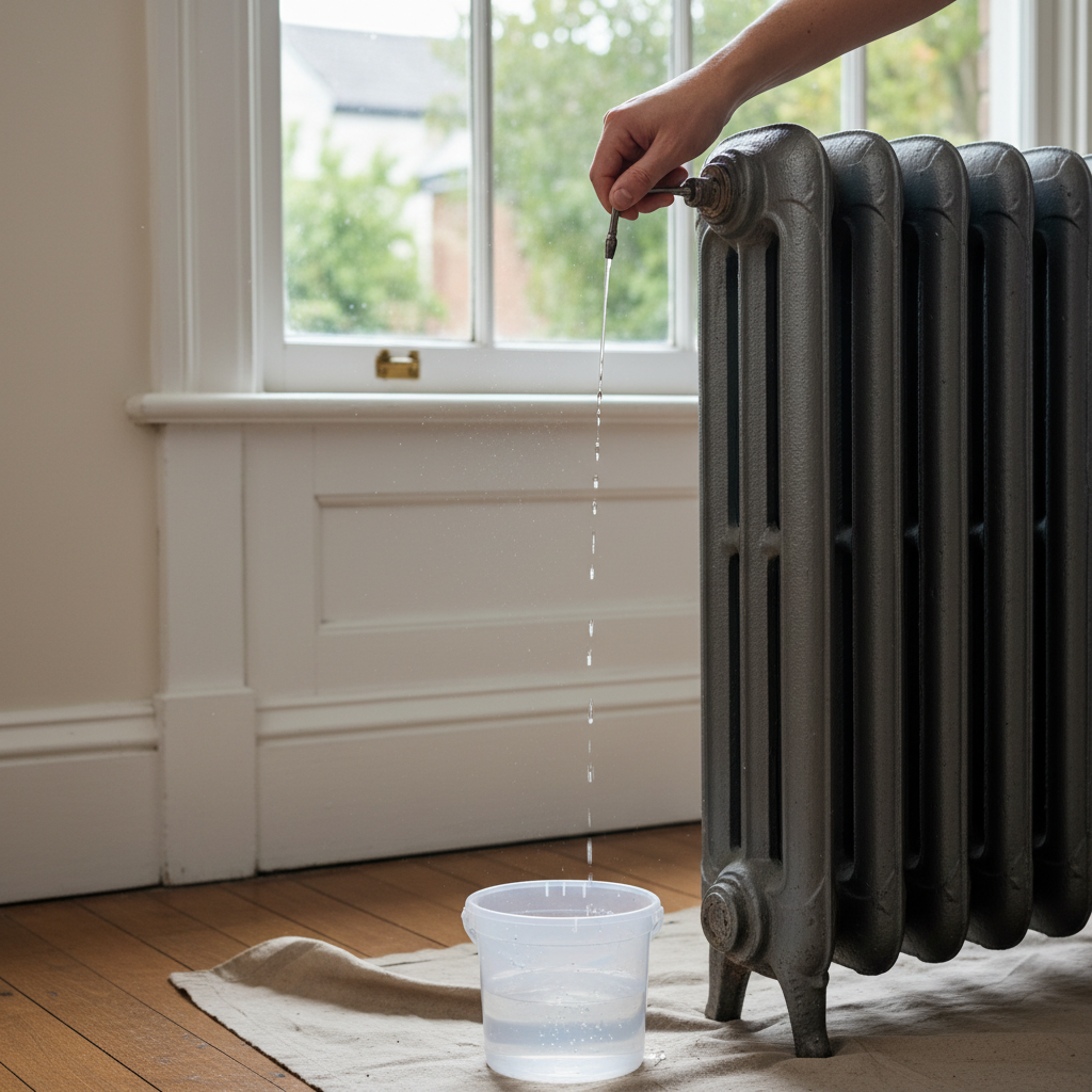 Air evacue du radiateur avec eau recueillie dans recipient