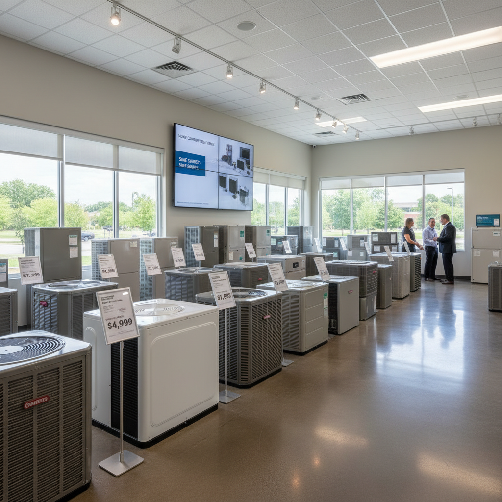 Climatisation chauffage et plomberie à Lyon Ankial - Differents modeles de pompes a chaleur en showroom professionnel