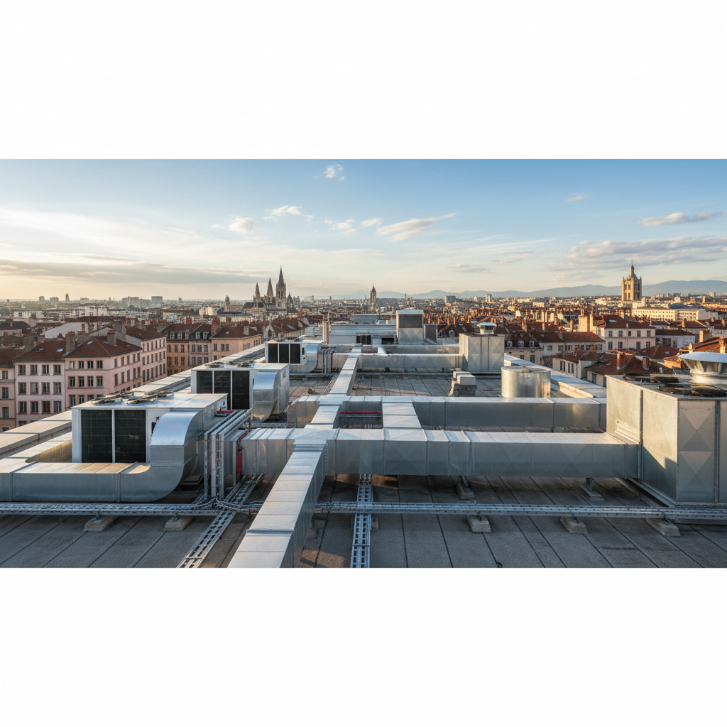 Installation de ventilation et climatisation sur le toit d’un restaurant professionnel