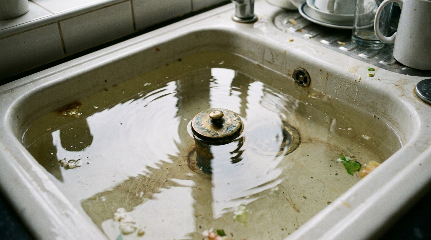 Climatisation chauffage et plomberie à Lyon Ankial - rankit 1788195148005 Ankial Ankial https://climatisation-lyon.com Plomberie Eau stagnante s'écoulant lentement dans un évier, signe d'une canalisation bouchée