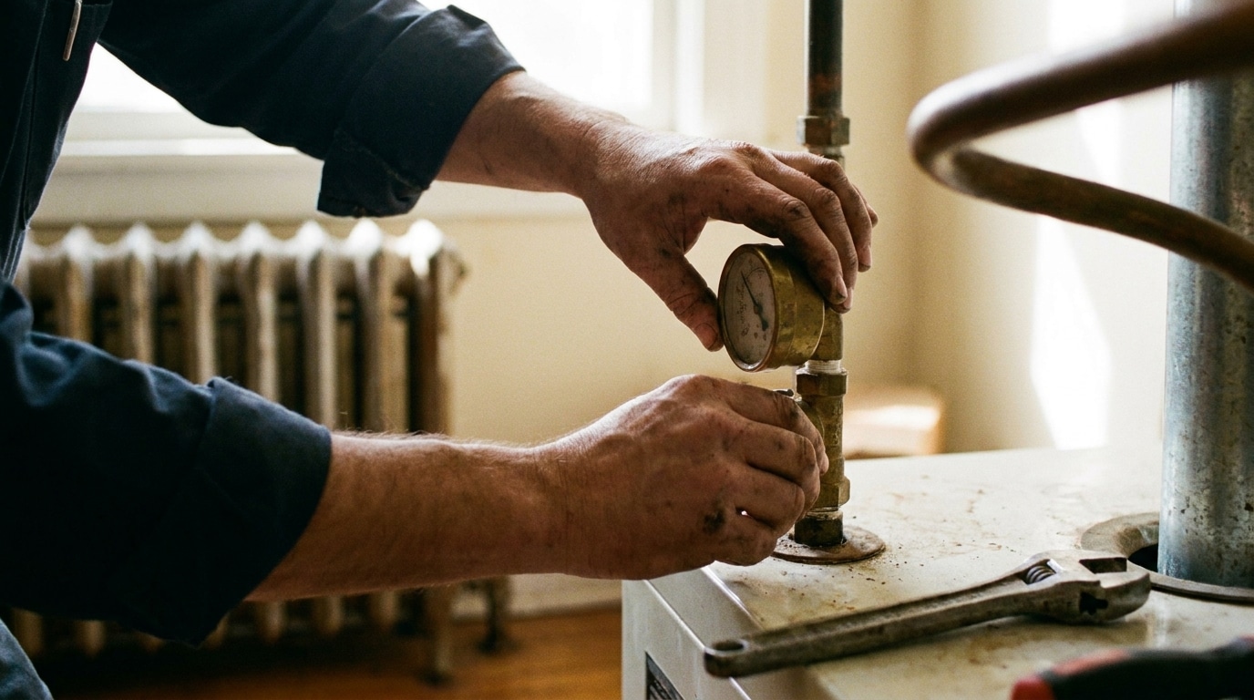 Climatisation chauffage et plomberie à Lyon Ankial - rankit 1788195348472 Ankial Ankial https://climatisation-lyon.com Chauffage Chauffage Technicien contrôlant la pression d'une chaudière murale lors d'un diagnostic de panne
